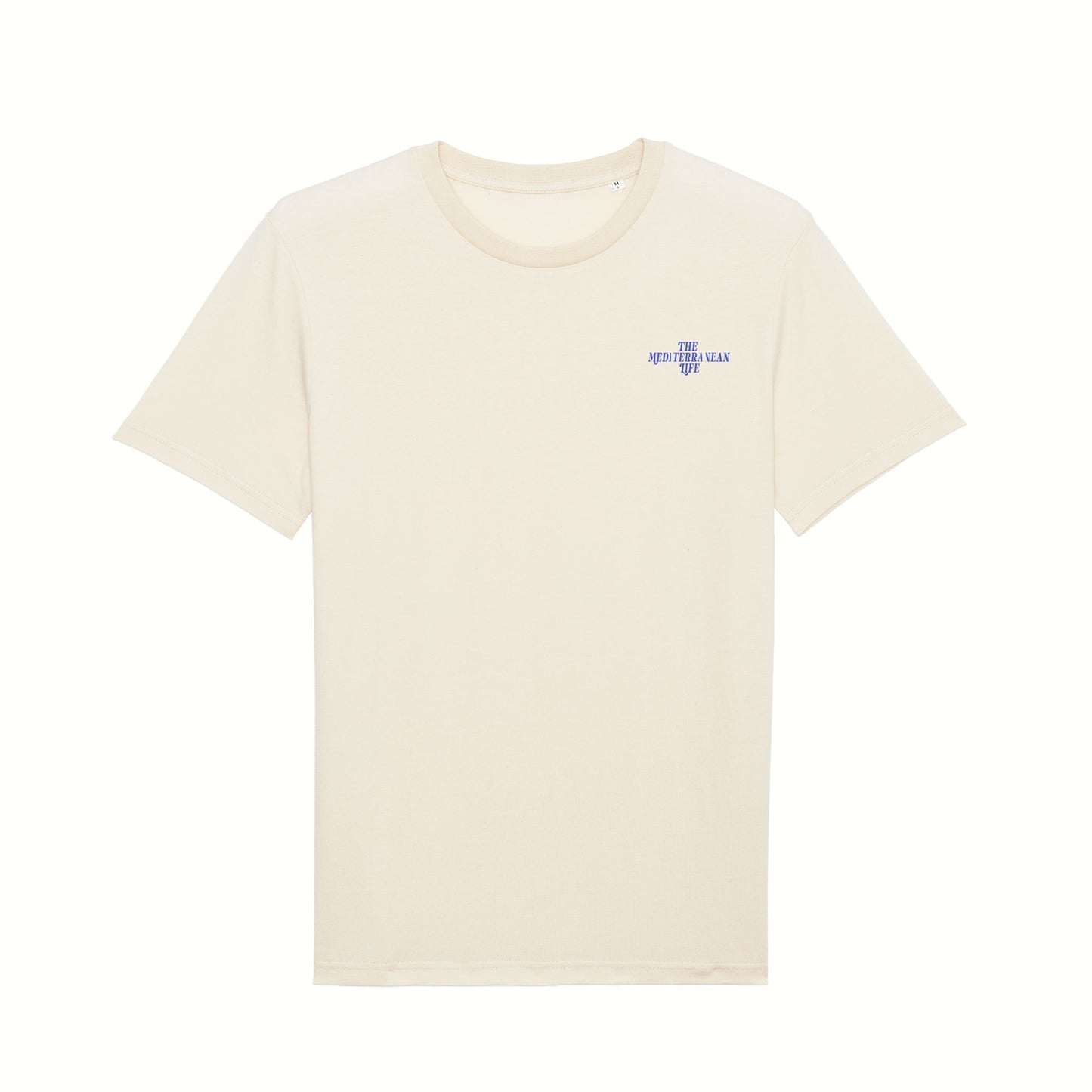 Fear The Ordinary natural premium organic cotton t-shirt with cobalt blue adventure inspired front print.