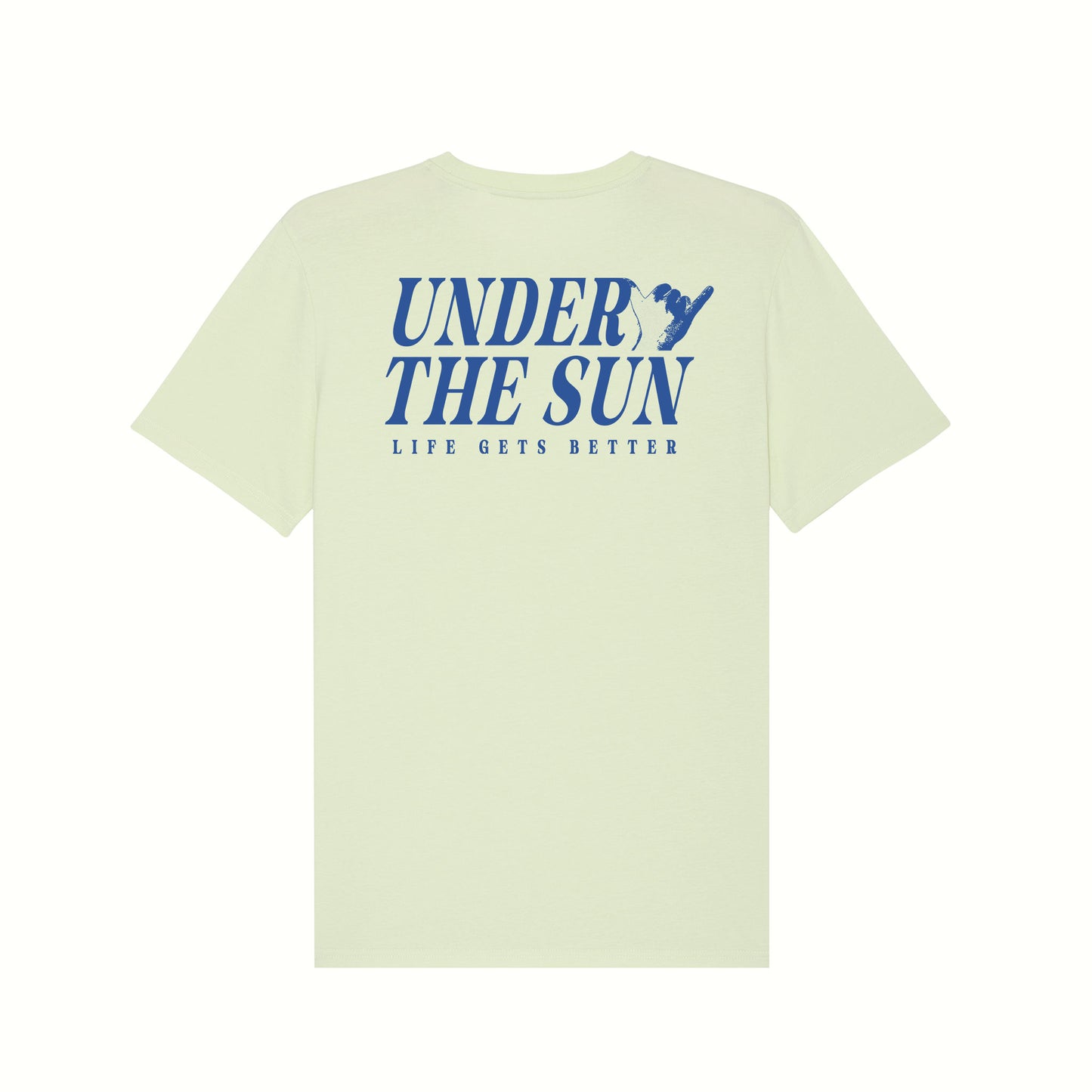 Fear The Ordinary light mint premium organic cotton t-shirt with blue cobalt under the sun summer inspired back print.