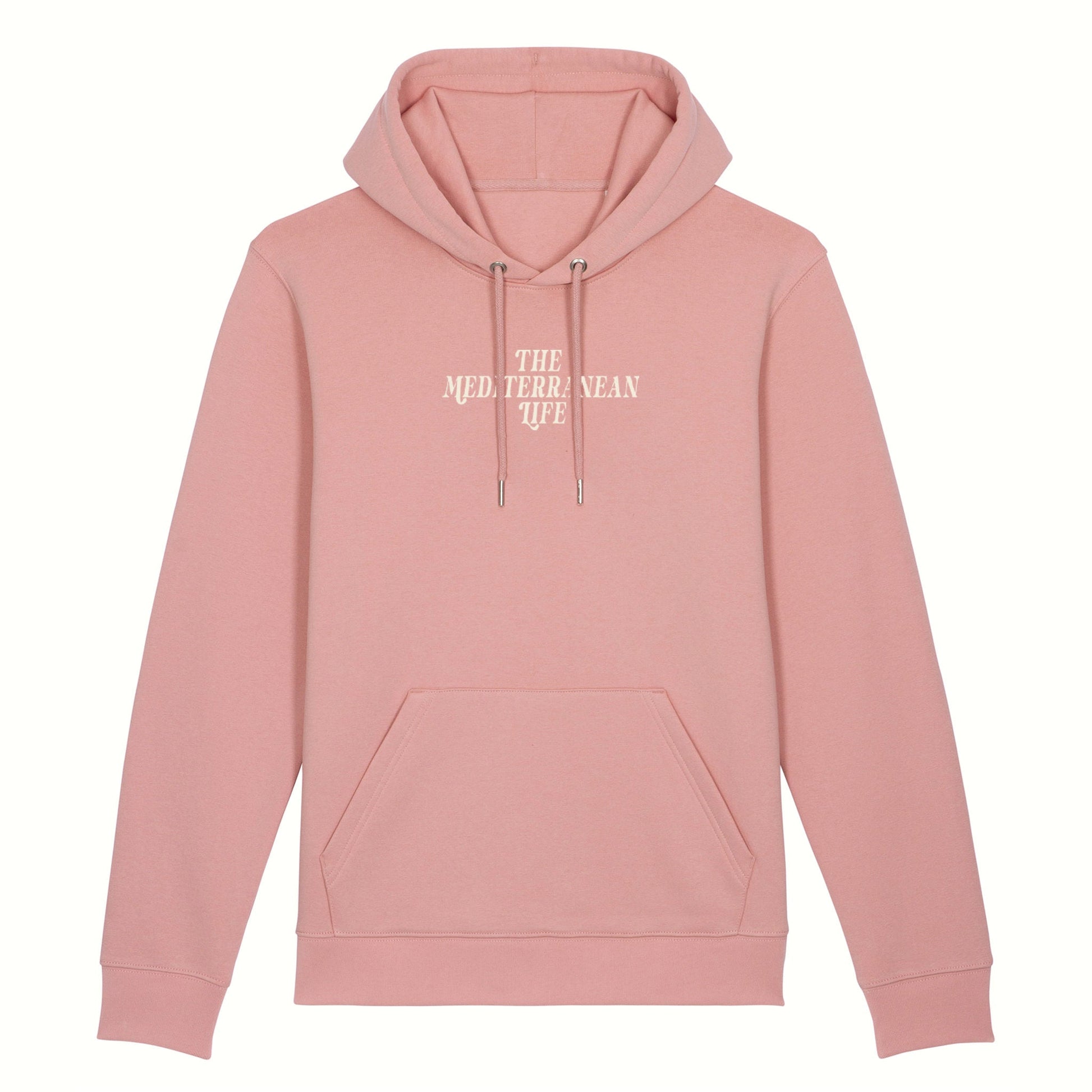 Fear the ordinary pastel pink premium organic cotton hoodie with cream adventure inspired front print.