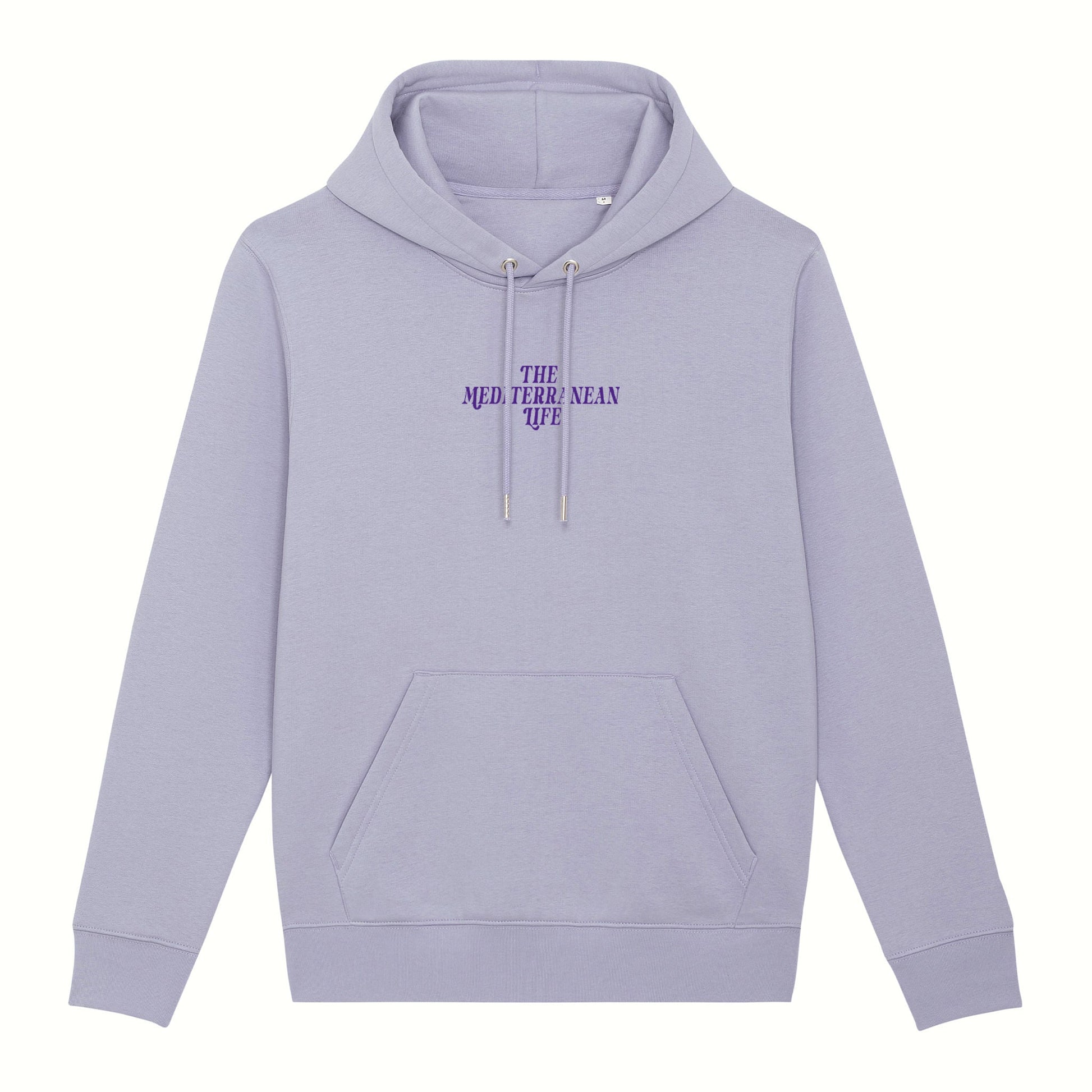 Fear the ordinary lavender premium organic cotton hoodie with indigo adventure inspired front print.