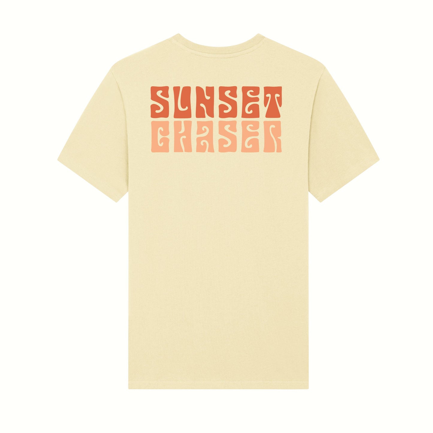 Fear The Ordinary cream premium organic cotton t-shirt with a Sunset Chaser back print.