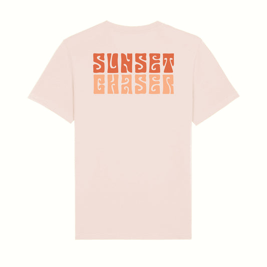 Fear The Ordinary candy pink premium organic cotton t-shirt with a Sunset Chaser back print 