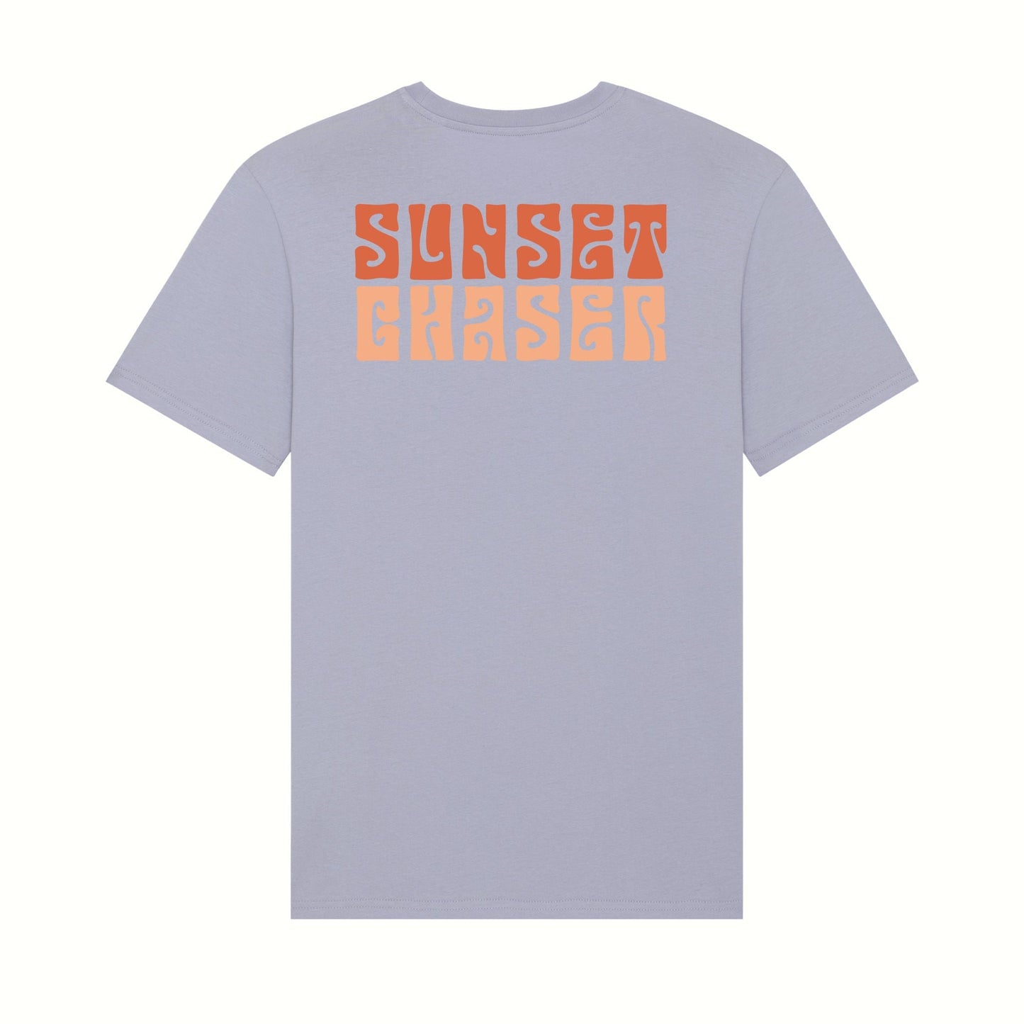 Fear The Ordinary lavender premium organic cotton t-shirt with a Sunset Chaser back print.