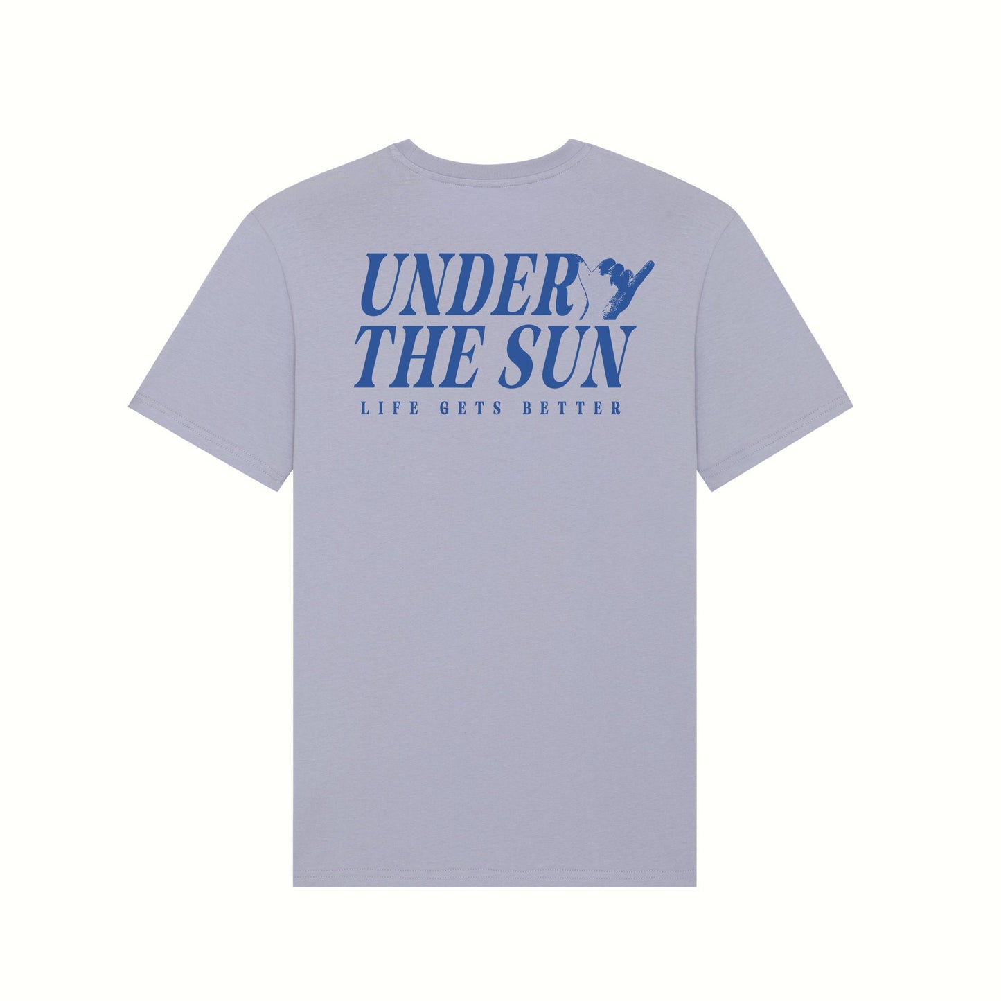 Fear The Ordinary lavender premium organic cotton t-shirt with blue cobalt under the sun summer inspired back print.