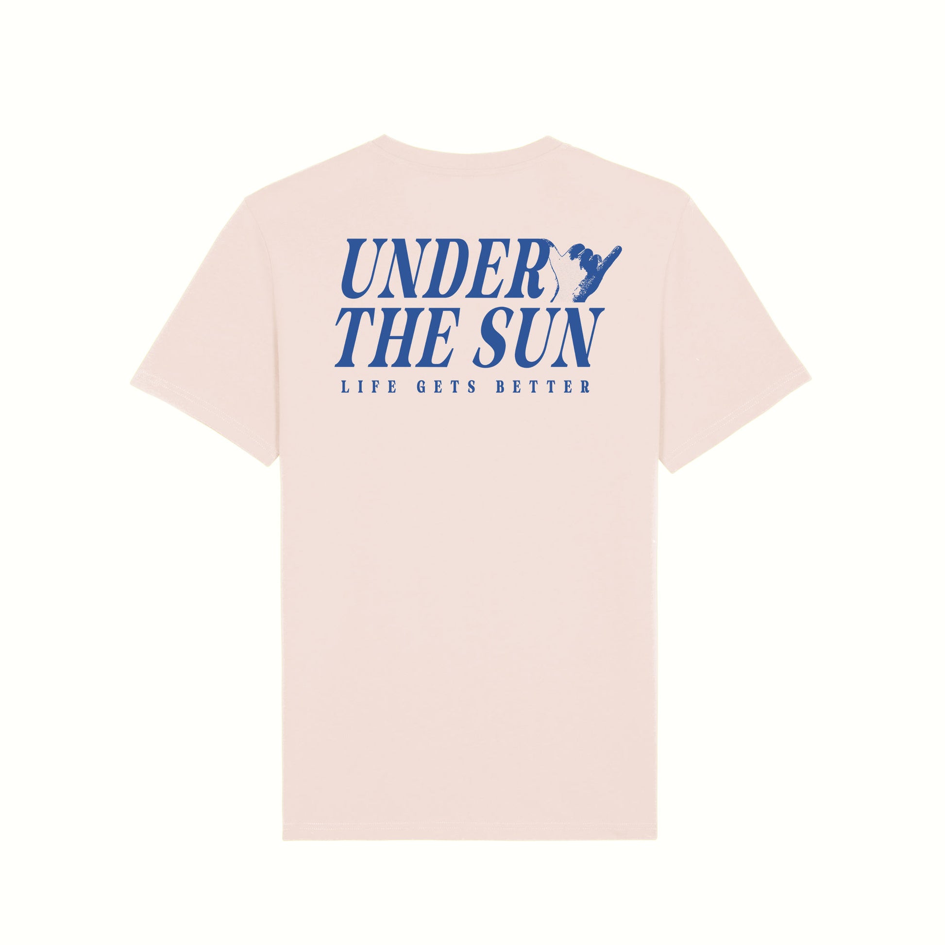 Fear The Ordinary candy pink premium organic cotton t-shirt with blue cobalt under the sun summer inspired back print.