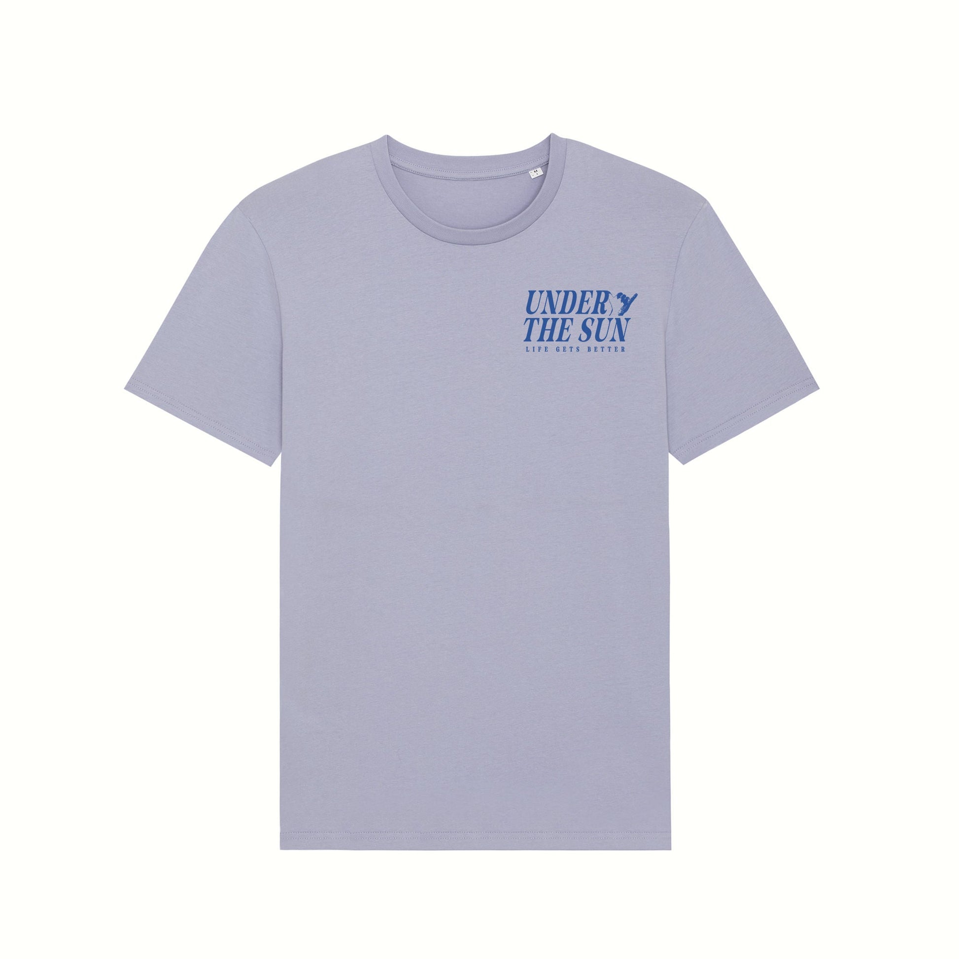 Fear The Ordinary lavender premium organic cotton t-shirt with blue cobalt under the sun summer inspired front print.