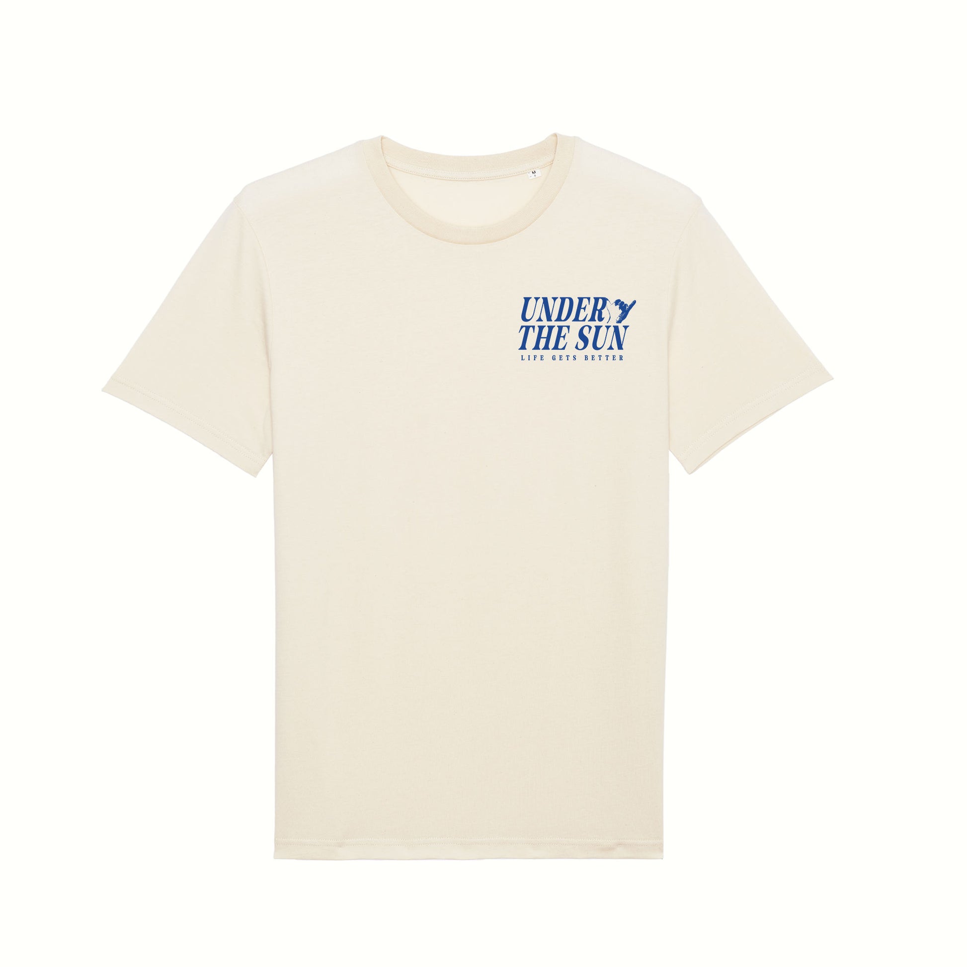 Fear The Ordinary natural premium organic cotton t-shirt with blue cobalt under the sun summer inspired front print.