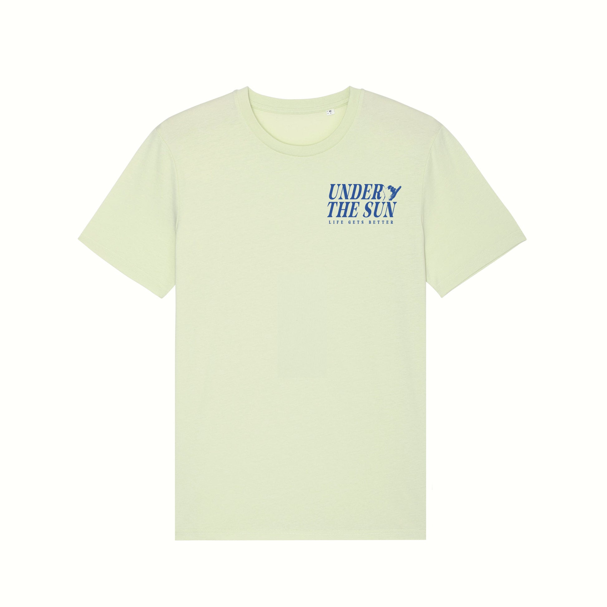 Fear The Ordinary light mint premium organic cotton t-shirt with blue cobalt under the sun summer inspired front print.